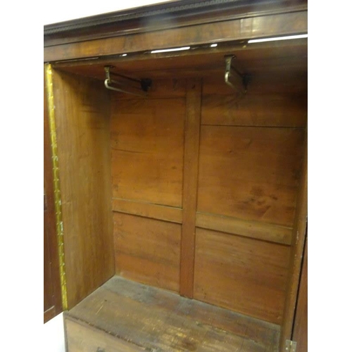 288 - Antique mahogany 2 door wardrobe, the base fitted with a drawer. W. 130cm, D. 55cm, H. 190cm approx.