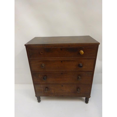 295 - Antique mahogany chest of 4 graduated drawers, restoration required. W. 92cm, D. 46cm, H. 110cm.