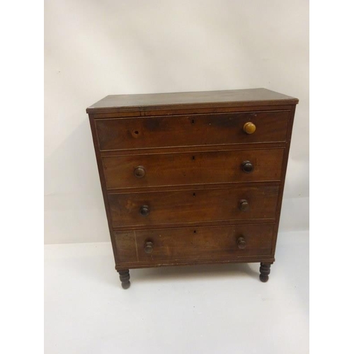 295 - Antique mahogany chest of 4 graduated drawers, restoration required. W. 92cm, D. 46cm, H. 110cm.