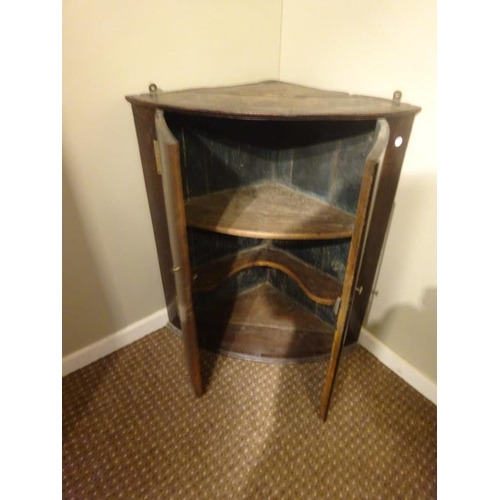 297 - Georgian oak hanging corner cupboard. H. 80cm, D. 40cm , W. 70cm approx.