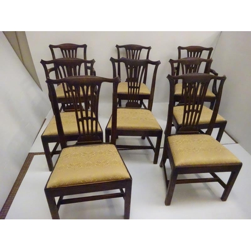 299 - Eight antique mahogany Chippendale design dining chairs raised on chamfered legs,  6 + 2 carvers, ve... 