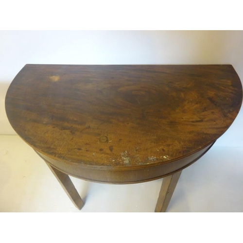 30 - Antique mahogany demi lune side table raised on square legs. (needs re-polishing) W. 114cm, D. 63cm,... 