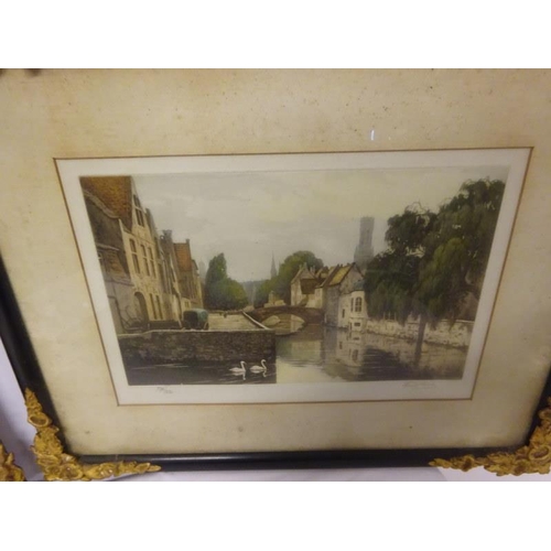 303 - A pair of limited edition coloured prints continental town scenes, pencil signed by the artist toget... 