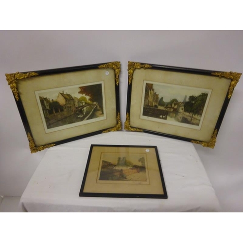 303 - A pair of limited edition coloured prints continental town scenes, pencil signed by the artist toget... 