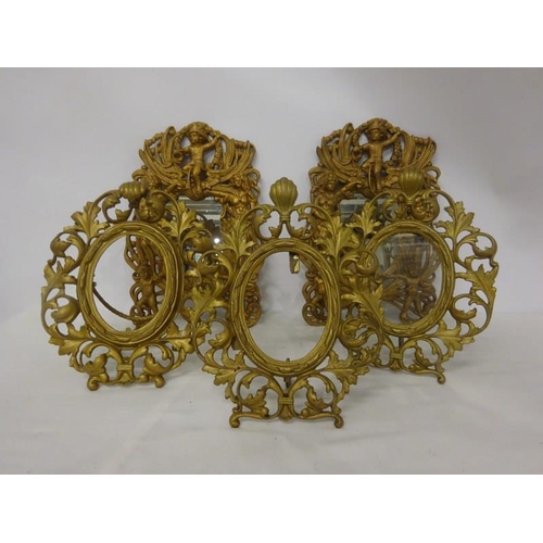 316 - Three antique gilt metal oval shaped photo frames together with a pair of gilt metal photo frames no... 