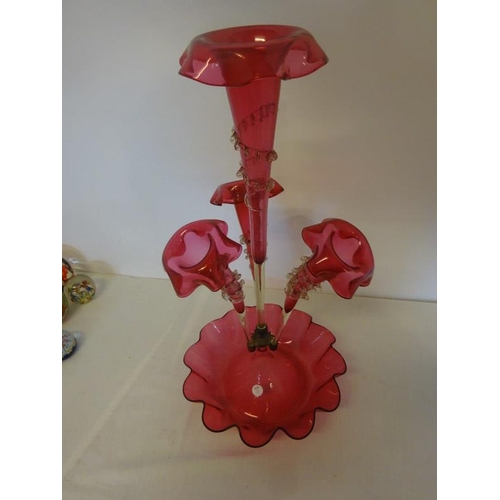 319 - Antique red glass epergne in fine condition.