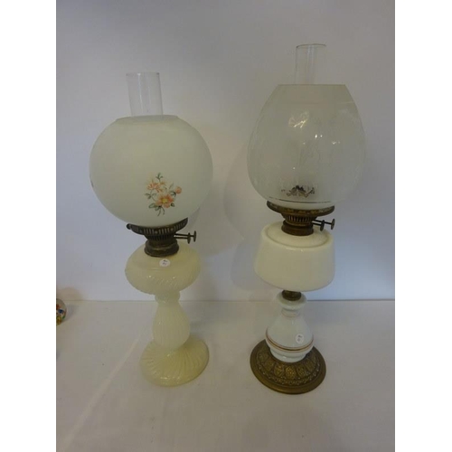 327 - Two white glass oil lamps in fine condition.