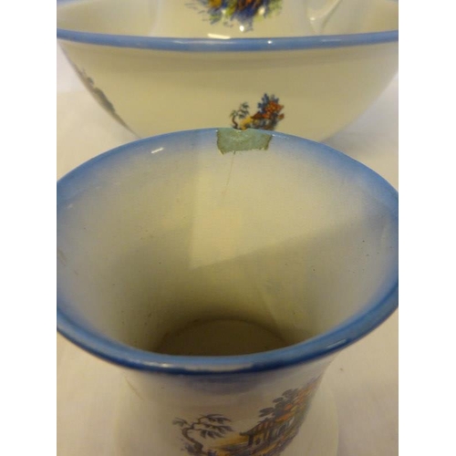 351 - Old china jug and bowl set and toothbrush holder. (3)