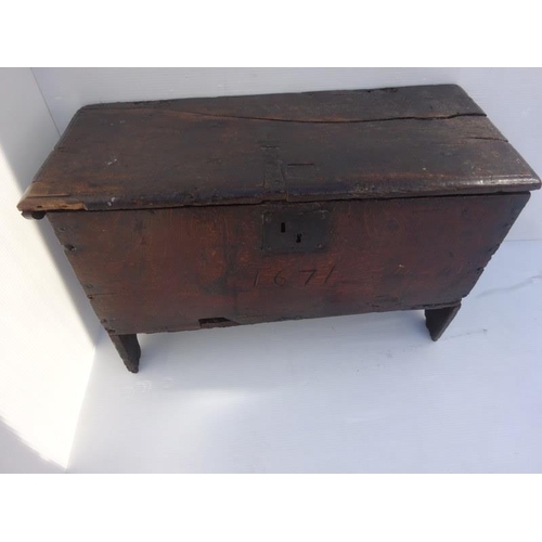 370 - Early antique oak storage box, restoration required.