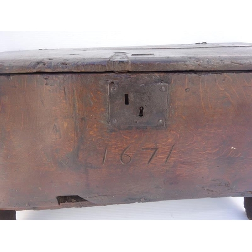 370 - Early antique oak storage box, restoration required.