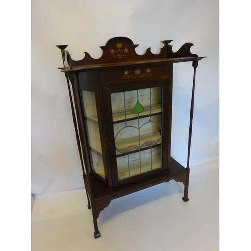 375 - An Edwardian inlaid Arts & Crafts design drawing room cabinet with leaded glass door. W. 92cm, D. 40... 