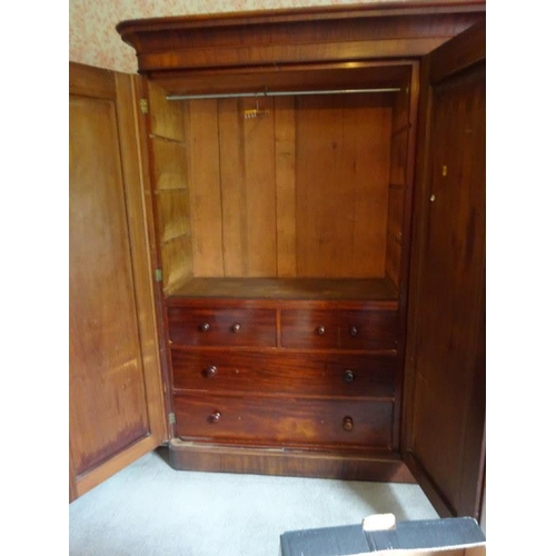 47 - Victorian mahogany 3 door wardrobe with fitted interior.  W. 180cm, H. 215cm, D. 56cm.