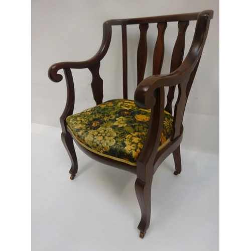 54 - Edwardian mahogany framed easy chair.