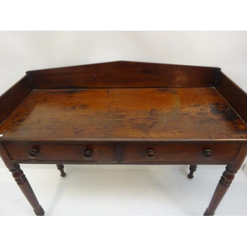 6 - Victorian tray back table fitted with 2 drawers (restoration required). W. 115cm, D. 48cm, H. 90cm a... 