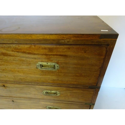 60 - Antique mahogany and brassbanded chest of 4 drawers raised on turned legs, (faded, needs re-polishin... 