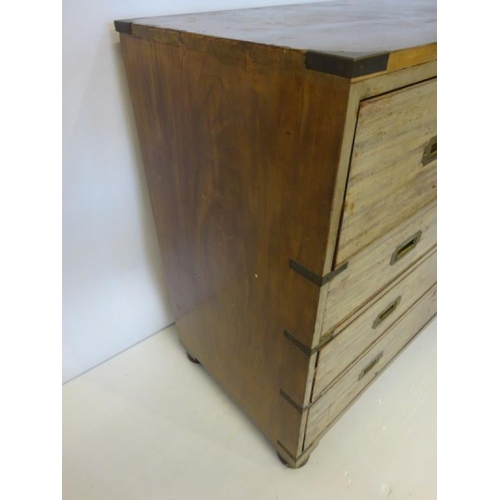 60 - Antique mahogany and brassbanded chest of 4 drawers raised on turned legs, (faded, needs re-polishin... 