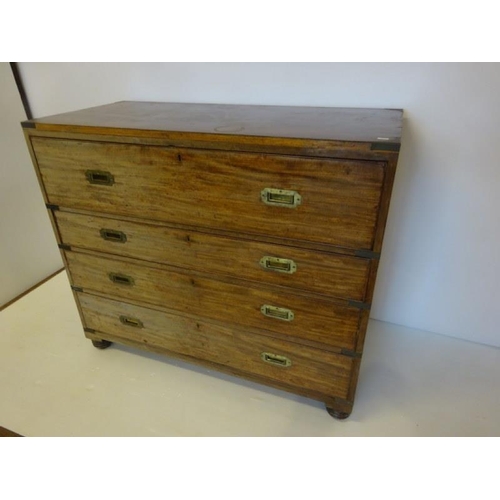 60 - Antique mahogany and brassbanded chest of 4 drawers raised on turned legs, (faded, needs re-polishin... 