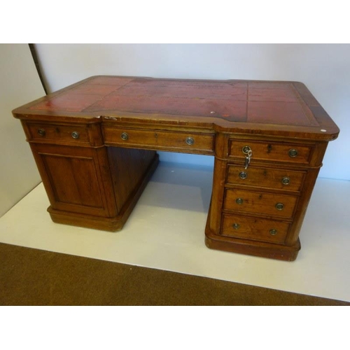 75 - Victorian oak partners desk fitted with drawers and cupboards and raised on plinth base. 152cm x 92c... 