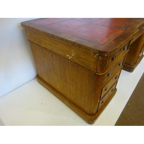 75 - Victorian oak partners desk fitted with drawers and cupboards and raised on plinth base. 152cm x 92c... 