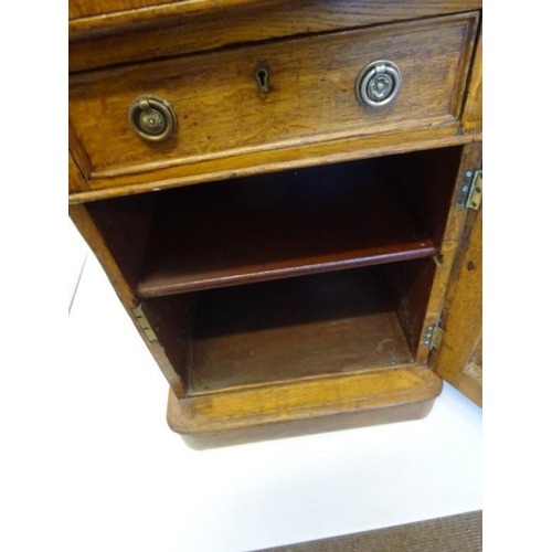 75 - Victorian oak partners desk fitted with drawers and cupboards and raised on plinth base. 152cm x 92c... 