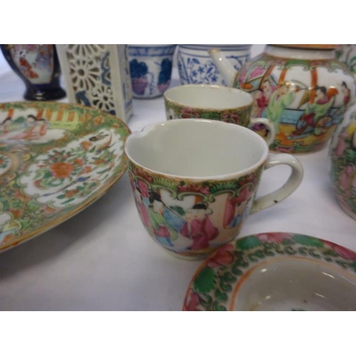 76 - Mixed lot of chinaware including Cantonese teapot, etc. As found.