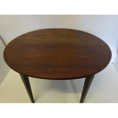 78 - Georgian mahogany demi lune side table or small dining table raised on tapered legs, nice colour. W.... 