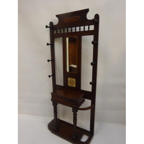 8 - Edwardian mahogany coat stand, as found. H. 188cm, W. 84cm, D. 30cm.