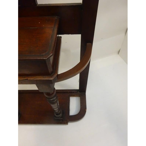 8 - Edwardian mahogany coat stand, as found. H. 188cm, W. 84cm, D. 30cm.