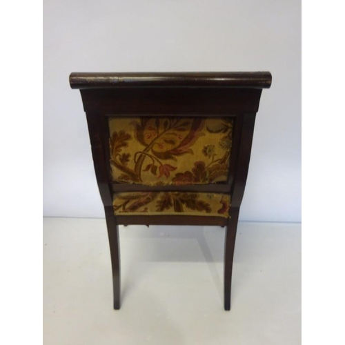 89 - Fine antique mahogany and marquetry inlaid library or desk chair having scroll shaped arms and raise... 