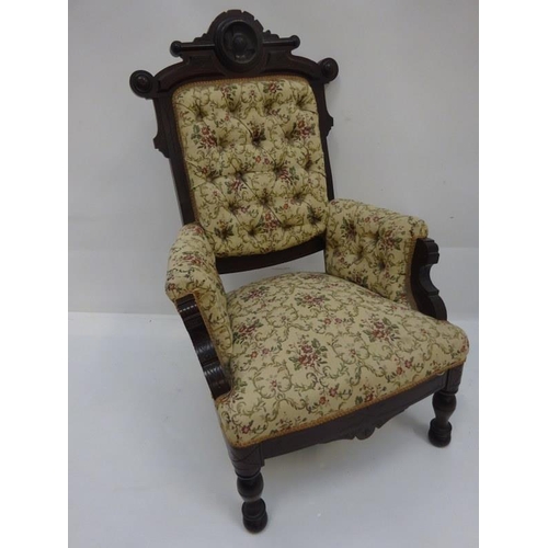 91 - Late Victorian mahogany drawing room easy chair.