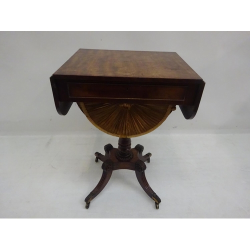 108 - A fine Regency mahogany ladies work box, the drop leaf table fitted with a drawer and sliding box ra... 