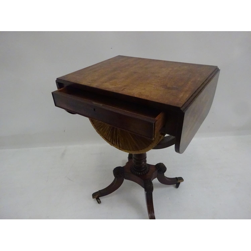 108 - A fine Regency mahogany ladies work box, the drop leaf table fitted with a drawer and sliding box ra... 