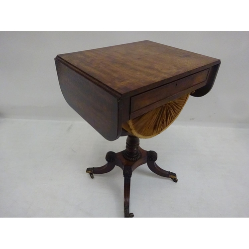 108 - A fine Regency mahogany ladies work box, the drop leaf table fitted with a drawer and sliding box ra... 