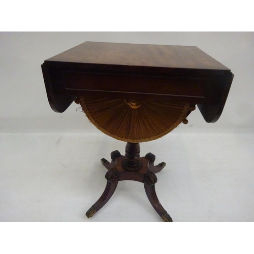 108 - A fine Regency mahogany ladies work box, the drop leaf table fitted with a drawer and sliding box ra... 