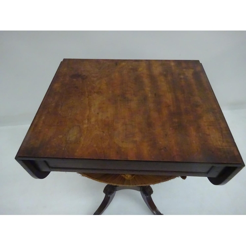 108 - A fine Regency mahogany ladies work box, the drop leaf table fitted with a drawer and sliding box ra... 