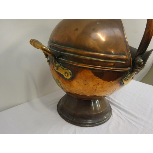 109 - Irish Georgian copper coal scuttle with makers plaque.