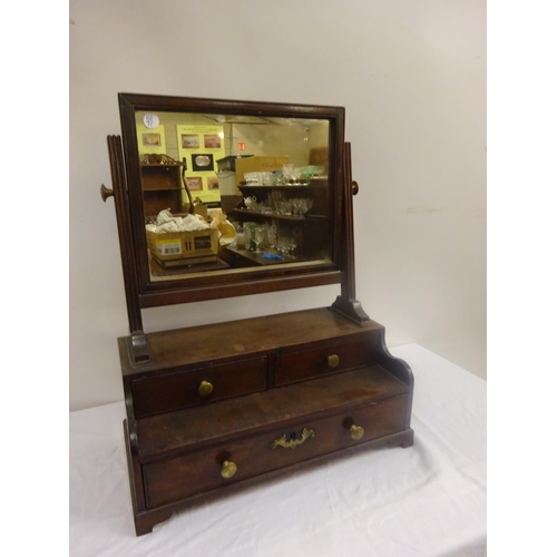 113 - Early Georgian mahogany dressing mirror fitted with two short and one long drawer.