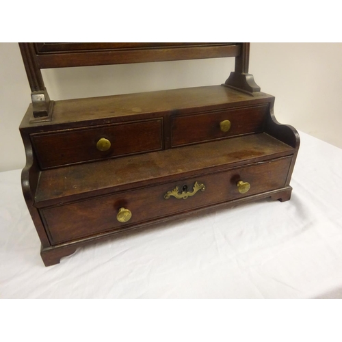 113 - Early Georgian mahogany dressing mirror fitted with two short and one long drawer.