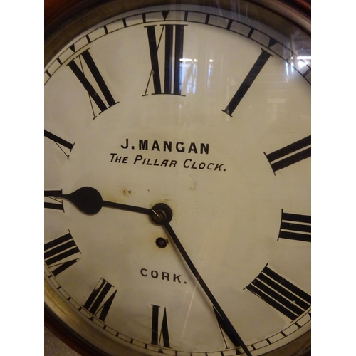 114 - Antique Cork wall clock with fusee movement, J. Mangan, The Pillar Clock, Cork. Diameter of dial 33c... 