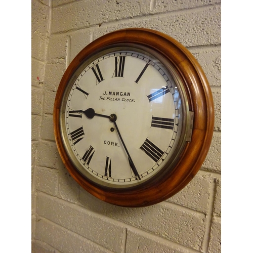 114 - Antique Cork wall clock with fusee movement, J. Mangan, The Pillar Clock, Cork. Diameter of dial 33c... 