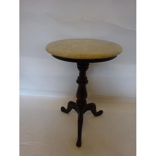 118 - Antique mahogany lamp/tea table having circular marble top supported on turned column and tripod bas... 