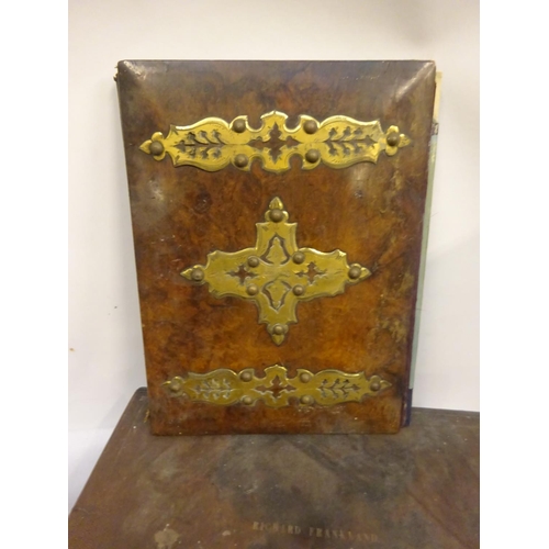 12 - Victorian walnut and brass bound blotter and two travelling boxes.