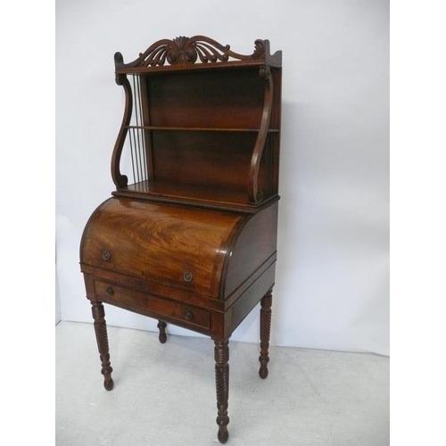 120 - A good Regency & rosewood banded mahogany Cork cyclinder bookcase, the upper section with carved cor... 