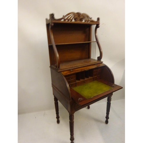 120 - A good Regency & rosewood banded mahogany Cork cyclinder bookcase, the upper section with carved cor... 