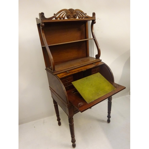 120 - A good Regency & rosewood banded mahogany Cork cyclinder bookcase, the upper section with carved cor... 