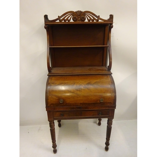 120 - A good Regency & rosewood banded mahogany Cork cyclinder bookcase, the upper section with carved cor... 