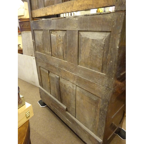 123 - A good 18th century oak court cupboard in three sections, the top section having plate rack with lat... 