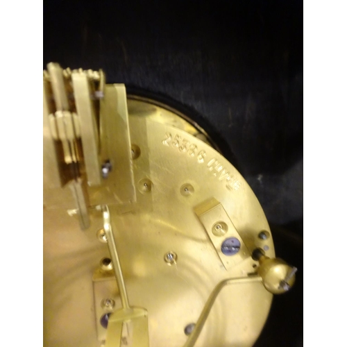 124 - Victorian ebonized cased mantle clock with blue porcelain dials and panels. Movement stamped.