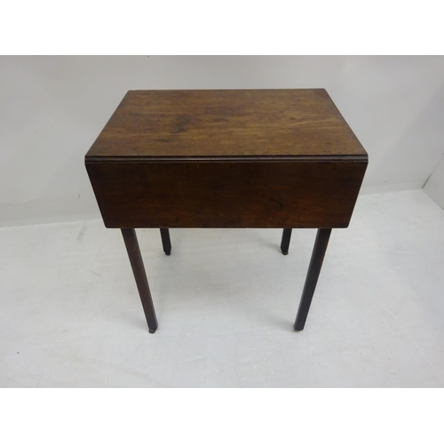 129 - A good Georgian mahogany neat size drop leaf table fitted with a long drawer and raised on square ch... 