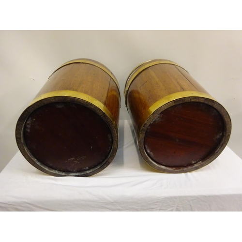 135 - A pair of Irish Georgian mahogany brass banded turf buckets with good carrying handles. H. 44cm, Dia... 